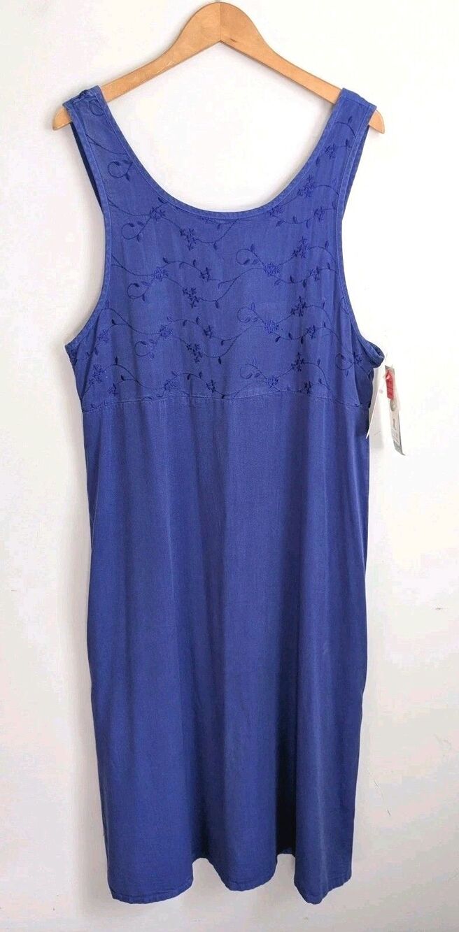 Y2K Tencel Jumper Maxi Dress Blue Embroidery Cottagecore Boho Modest Tencel L